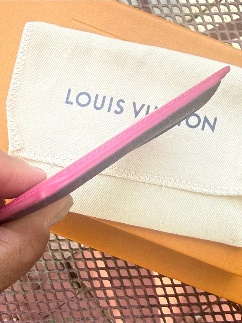 Louis Vuitton Brown Monogram Card Sleeve with Pink Trim
